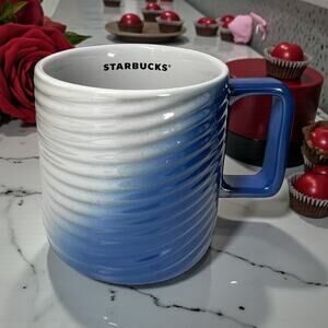 Starbucks 2022 Blue White Iridescent Ombre Ribbed Twist Coffee Mug 12oz EUC